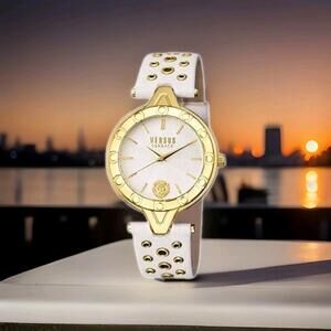 Versus by Versace Women's SCM090016 V Versus Eyelet Leather White and Gold Watch